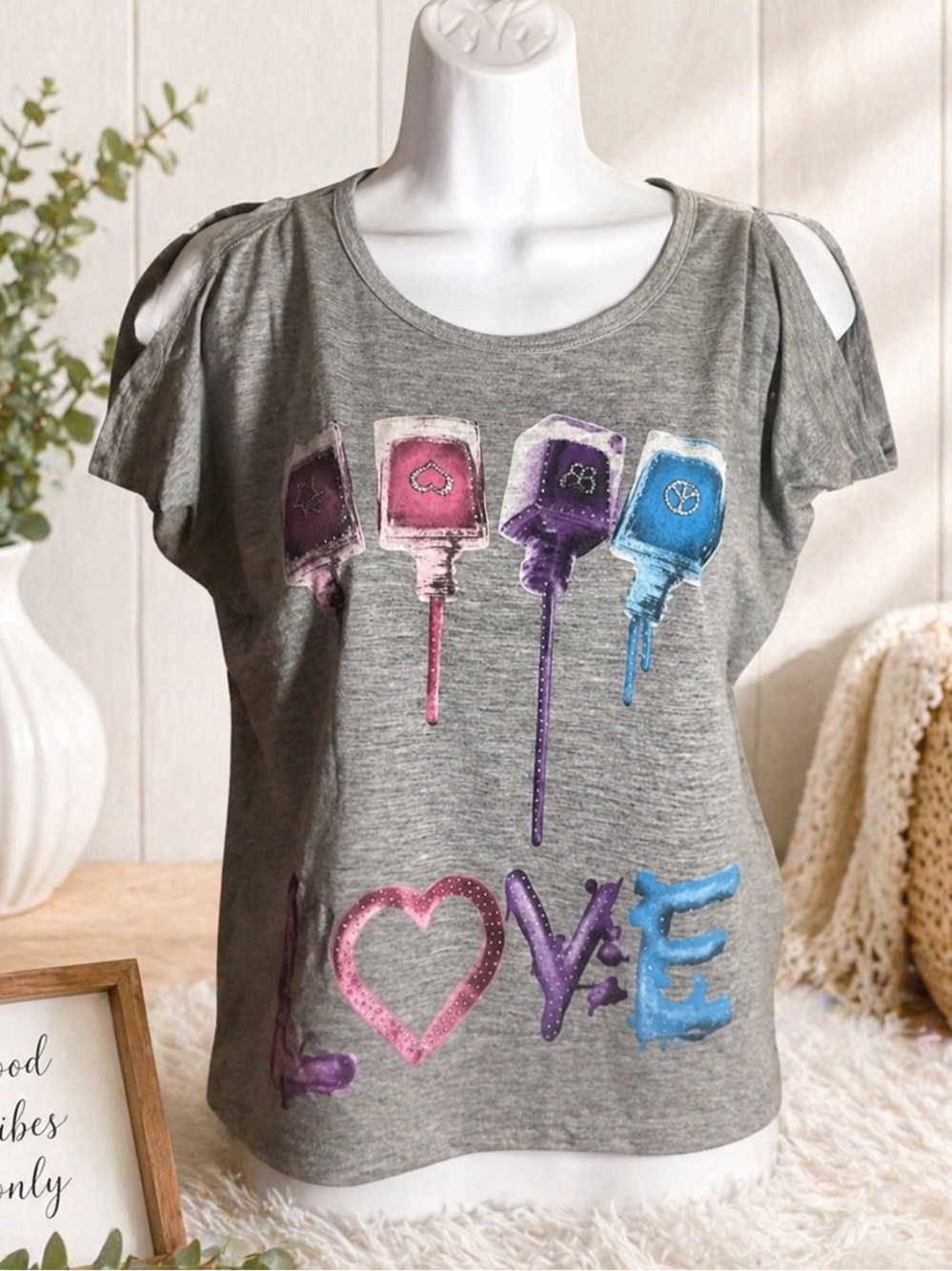 Girls Sz 12 Lily blue top with cold shoulder Love